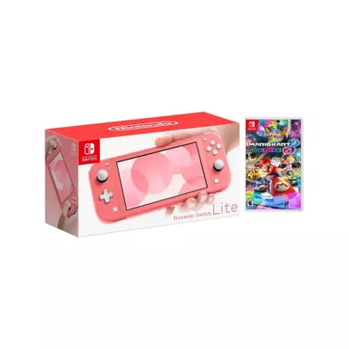 image of Nintendo Switch Lite Coral + Mario Kart 8 Deluxe Bundle with sku:hdhspazaa-3-streamline