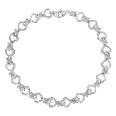 .925 Sterling Silver 1/4 cttw Miracle Set Diamond Alternating Heart and Bezel Link Bracelet (I-J Color, I3 Clarity) -7"