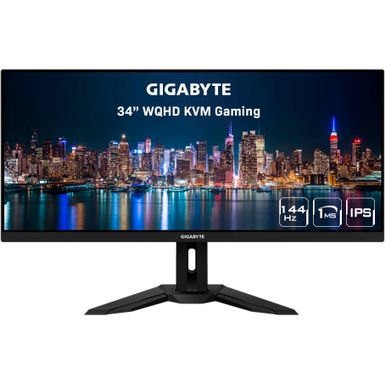 image of GIGABYTE M34WQ 34" LED WQHD FreeSync Premium IPS Gaming Monitor with HDR (HDMI  DisplayPort  USB) - Black with sku:bb21926091-6488589-bestbuy-gigabyte