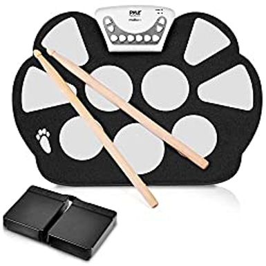 image of Pyle Electronic Roll Up MIDI Drum Kit - W/ 9 Electric Drum Pads, Foot Pedals, Drumsticks, & Power Supply Tabletop Roll Up Drum Kit | Loaded W/ Drum Electric Kits & Songs - Pyle PTEDRL11 with sku:b01m0pj07s-amazon
