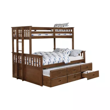image of Atkin Twin Extra Long over Queen 3-drawer Bunk Bed Weathered Walnut with sku:461147-coaster