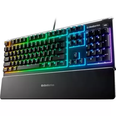 image of SteelSeries - Apex 3 Full Size Wired Membrane Whisper Quiet Switch Gaming Keyboard with 10 zone RGB Backlighting - Black with sku:bb21467611-bestbuy