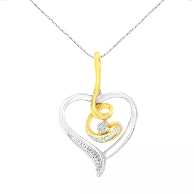 image of 10k Yellow and White Gold 1/25ct TDW Heart Diamond Accent Pendant Necklace (J-K, I2-I3) with sku:81-6599tdm-luxcom