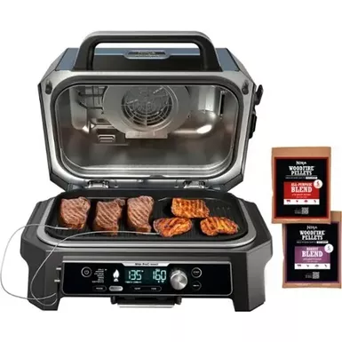 image of Ninja - Woodfire ProConnect Premium XL Outdoor 7-in-1 Grill & Smoker, App Enabled, Air Fryer, 2 Built-In Thermometers - Blue with sku:bb22183894-bestbuy