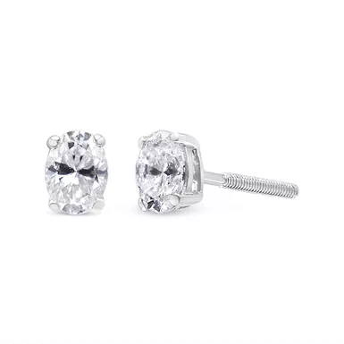 14K White Gold 1/2 Cttw Lab Grown Oval Solitaire Diamond Stud Earrings (F-G Color, VS2-SI1 Clarity)