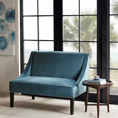 image of Blue, Brown Avalon Swoop Arm Settee with sku:mp106-0383-olliix