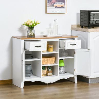 HOMCOM 42" Accent Sideboard Storage Cabinet, Serving Buffet with Drawers and Adjustable Shelves for Dining Room, Living Room - White