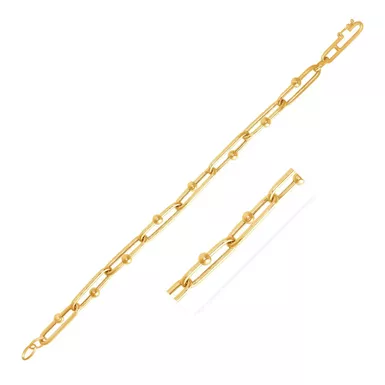 14k Yellow Gold 7 3/4 inch Beaded Oval Chain Bracelet