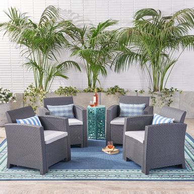 image of St. Johns Outdoor Faux Wicker Print Club Chair with Cushions (Set of 4) by Christopher Knight Home - Charcoal + Light Gray Cushion with sku:u3kd9vaxlojxmic7-hvzwqstd8mu7mbs-chr-ovr