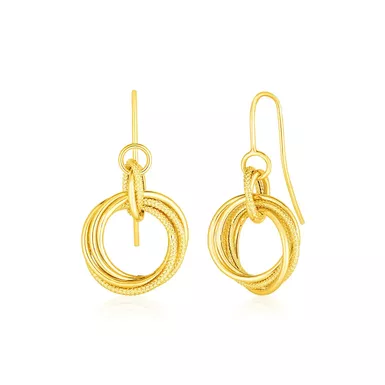 14k Yellow Gold Earrings with Interlocking Circle Dangles