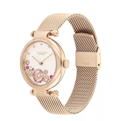 image of Coach - Ladies Cary Rose Gold-Tone Stainless Steel Mesh Watch Pink Crystal Accent Dial with sku:14504004-powersales