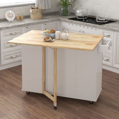 image of Nestfair Lomas Kitchen Island with Spice Rack Towel Rack and Extensible Solid Wood Table Top - White with sku:2pxv9jzsvzzdxdx0z1devqstd8mu7mbs-overstock