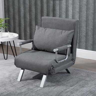 image of HOMCOM Small Futon Couch with Comfortable Fold Down Bed Surface for Guests, Adjustable Backrest Angles, & Stylish Design - Light Grey - Chair with sku:ptfaswnkhsxq1trd3ozyzwstd8mu7mbs-overstock