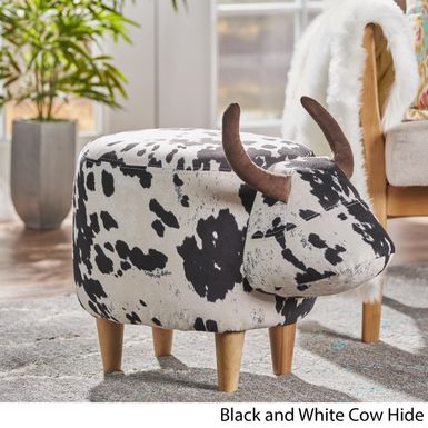 image of Christopher Knight Home Bessie Velvet Cow Patterned Ottoman - Black and White Cow Hide + Natural with sku:947ef8fxw_toprlsmcdrsqstd8mu7mbs-chr-ovr