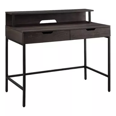 image of Contempo 40" Desk with 2 Drawers and Shelf Hutch - Brown with sku:bb22065471-bestbuy