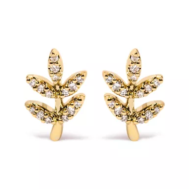 10K Yellow Gold 1/10 Cttw Diamond Accented Leaf and Branch Stud Earrings (H-I Color, I1-I2 Clarity)