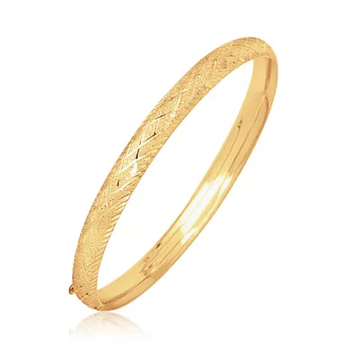 14k Yellow Gold Diamond Cut Design Dome Motif Children's Bangle (5.5 Inch)