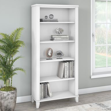 image of 5-shelf Bookcase - White with sku:sj2qekzfcm6iijgd_hsnggstd8mu7mbs-overstock