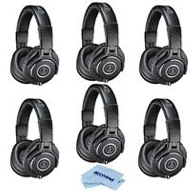 image of Audio-Technica 6 Pack ATH-M40x Professional Monitor Headphones, 98dB, 15-24kHz, with 9.8' Coiled and Straight Interchangeable Cables - Microfiber Cloth with sku:atathm40x6-adorama