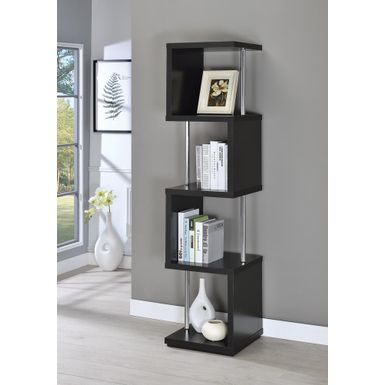 image of 4-shelf Bookcase Black and Chrome with sku:2qnuaijwwvoaa5p3vompmqstd8mu7mbs-overstock