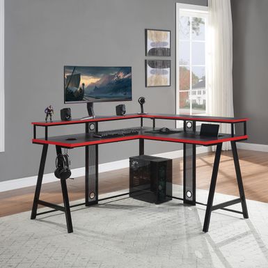 image of Disruptor L-Shape Gaming Desk - Black/Red with sku:no9ls0ayu47ekpcufgbtsastd8mu7mbs-off-ovr