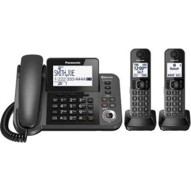 image of Panasonic Link2cell Metallic Black Bluetooth Corded Phone System With 2 Handsets with sku:kxtgf382m-kx-tgf382m-abt
