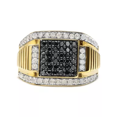 image of Men's 14K Yellow Gold Plated .925 Sterling Silver 1 1/2 Cttw White and Black Treated Diamond Cluster Ring (Black / I-J Color, I2-I3 Clarity) - Choice of Size with sku:021297r110-luxcom