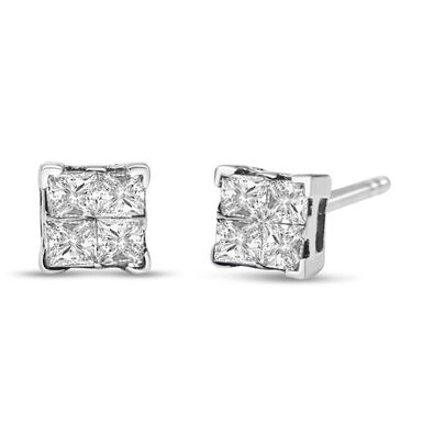 image of 10K White Gold 1/2 Cttw Princess-cut Diamond 4 Stone Composite Quad Stud Earrings (I-J Color, I3 Clarity) with sku:71-3600wdm-luxcom