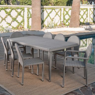 Aurora Outdoor 9-piece Rectangular Wicker Aluminum Dining Set by Christopher Knight Home - Chateau Grey