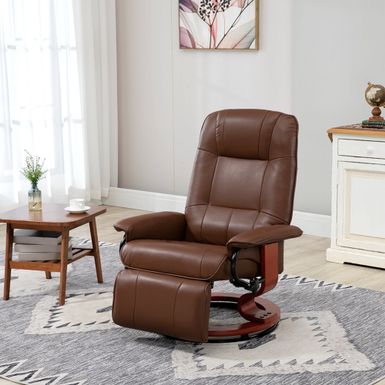 image of HomCom Faux Leather Adjustable Manual Swivel Base Recliner Chair with Comfortable and Relaxing Footrest - Brown with sku:zw5x5ybqcfwns89l7ta_hgstd8mu7mbs-overstock