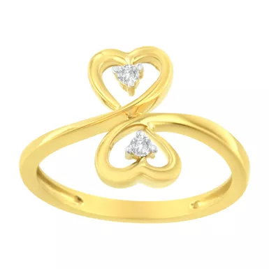 14K Yellow Gold 1/20 ctw. Dual Heart Diamond Ring (K-L, I1-I2)