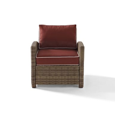 Bradenton Outdoor Wicker Arm Chair with Sangria Cushions - brown
