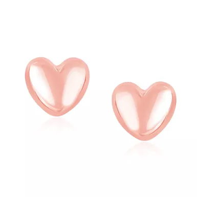 14k Rose Gold Puffed Heart Shape Shiny Earrings