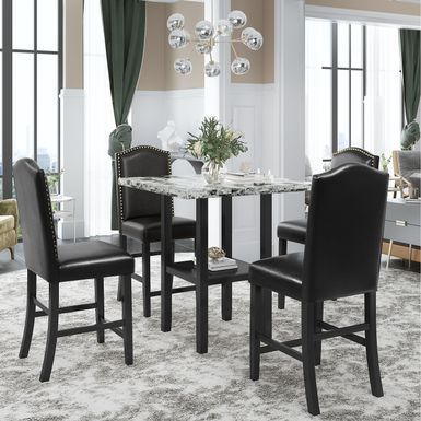 image of 5 Piece Dining Set with Matching Chairs and Bottom Shelf for Dining Room - Grey with sku:vwyswuow0et3gc0om8zkfastd8mu7mbs-mom-ovr
