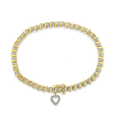 Yellow Gold-Plated Sterling Silver 2ct TDW Diamond Heart Charm Bracelet (I-J, I3-Promo)