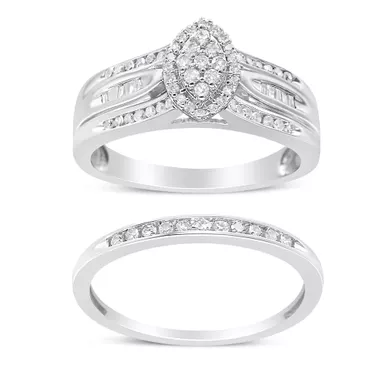 image of .925 Sterling Silver 1/2 Cttw Round and Baguette-Cut Diamond Engagement Bridal Set (I-J Color, I1-I2 Clarity) - Size 8 with sku:016955r800-luxcom