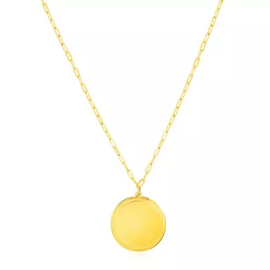 14K Yellow Gold Round Tag Necklace (18 Inch)