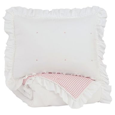 image of White/Light Pink Jenalyn Twin Comforter Set with sku:q712001t-ashley
