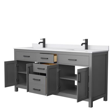 Beckett 72-inch Double Vanity with Cultured Marble Top - Green, Nickel Trim, White Cultured Marble Top