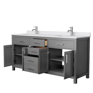 Beckett 72-inch Double Vanity with Cultured Marble Top - Green, Nickel Trim, White Cultured Marble Top