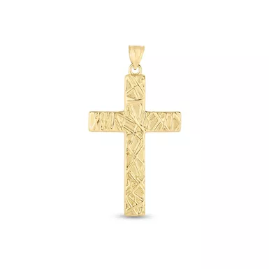 14k Yellow Gold High Polish Textured Cross Pendant