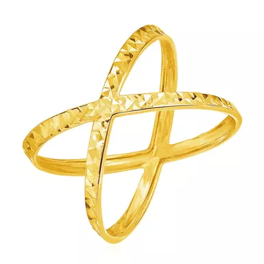 14k Yellow Gold Textured X Profile Ring (Size 8)