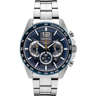 image of Seiko Mens SSB Essentials Series Chronograph Watch - Stainless Steel/Blue Dial with sku:ssb345-electronicexpress