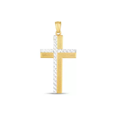 image of 14k Two Tone Gold High Polish Diamond Cut Cross Pendant with sku:d81264566-rcj