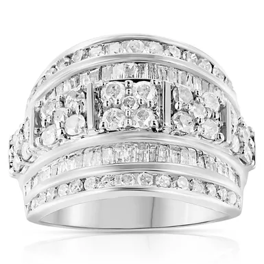 Sterling Silver 2.00ct TDW Baguette and Round Diamond Multi-row Cocktail Ring (I-J, I3-Promo) Choice of size