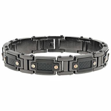 Black-plated Stainless Steel Men's Carbon Fiber Bracelet - Stainless Steel Carbon Fiber Bracelet