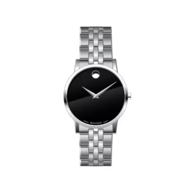 Movado - Mens Museum Classic Silver-Tone Stainless Steel Watch Black Dial