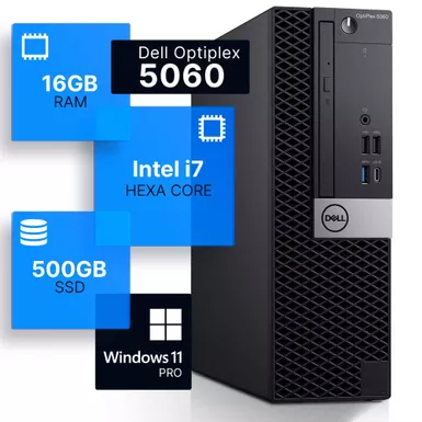image of Dell Optiplex 5060 Desktop Computer, Intel i7-8700 (3.4), 16GB DDR4 RAM, 500GB SSD Solid State, Windows 11 Professional (Refurbished) with sku:btg-10000951pim-btg