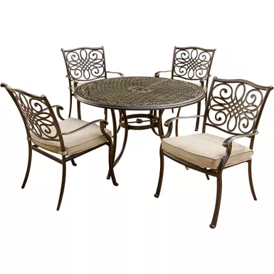 Traditions 5pc: 4 Dining Chairs, 48" Round Cast Table