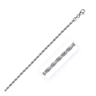 2.5mm 14k White Gold Solid Diamond Cut Rope Chain (18 Inch)